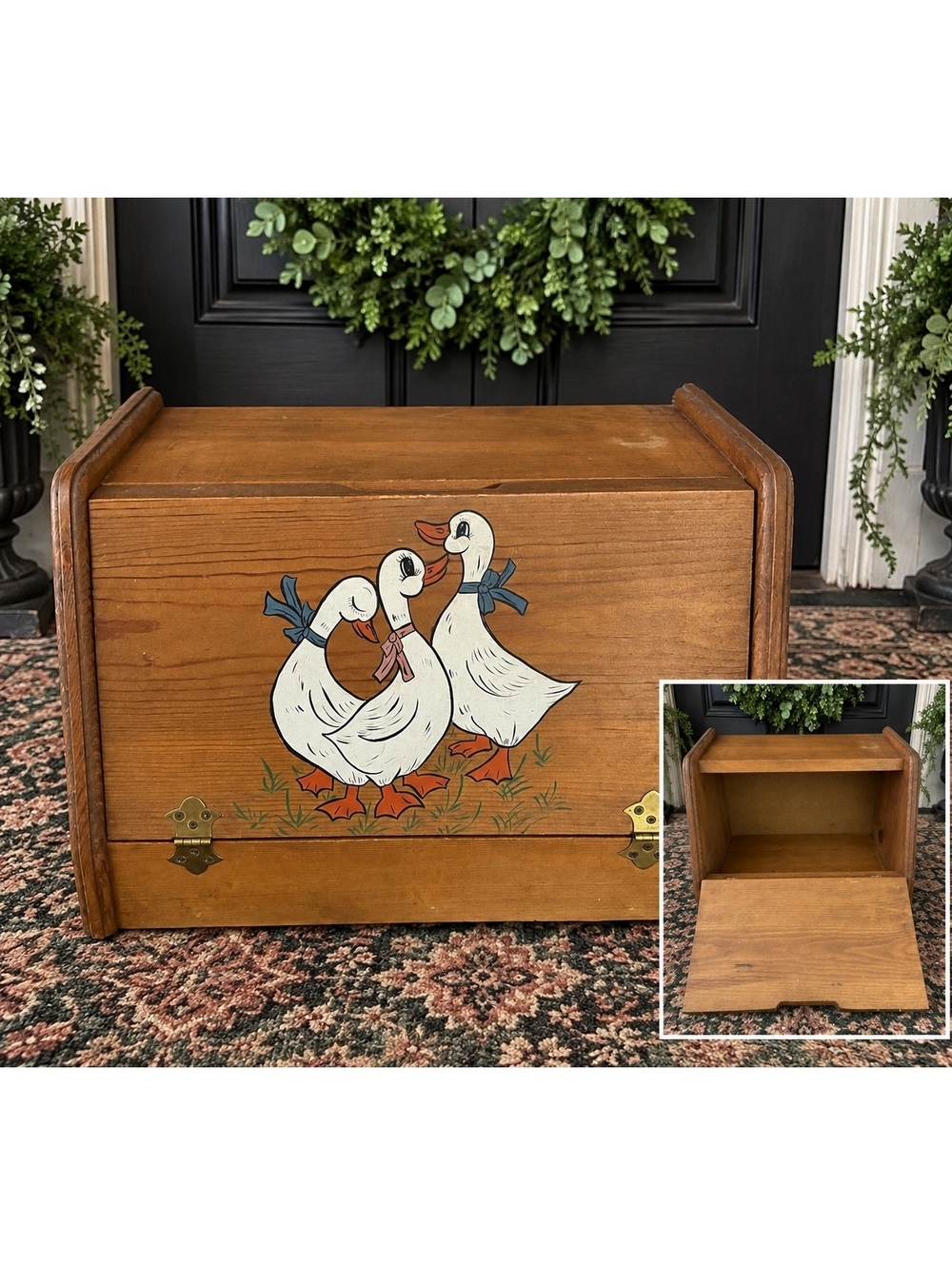 Wood Bread Box with Goose Motif